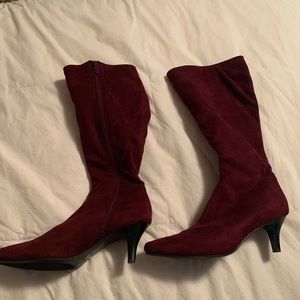Burgundy tall faux suede tall boots